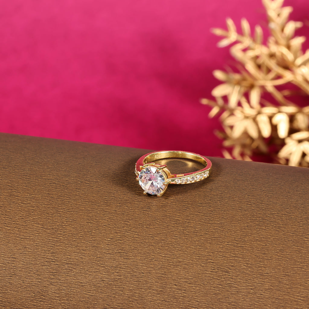 Minimalist Gold Solitaire Ring - 925 Sterling Silver Base