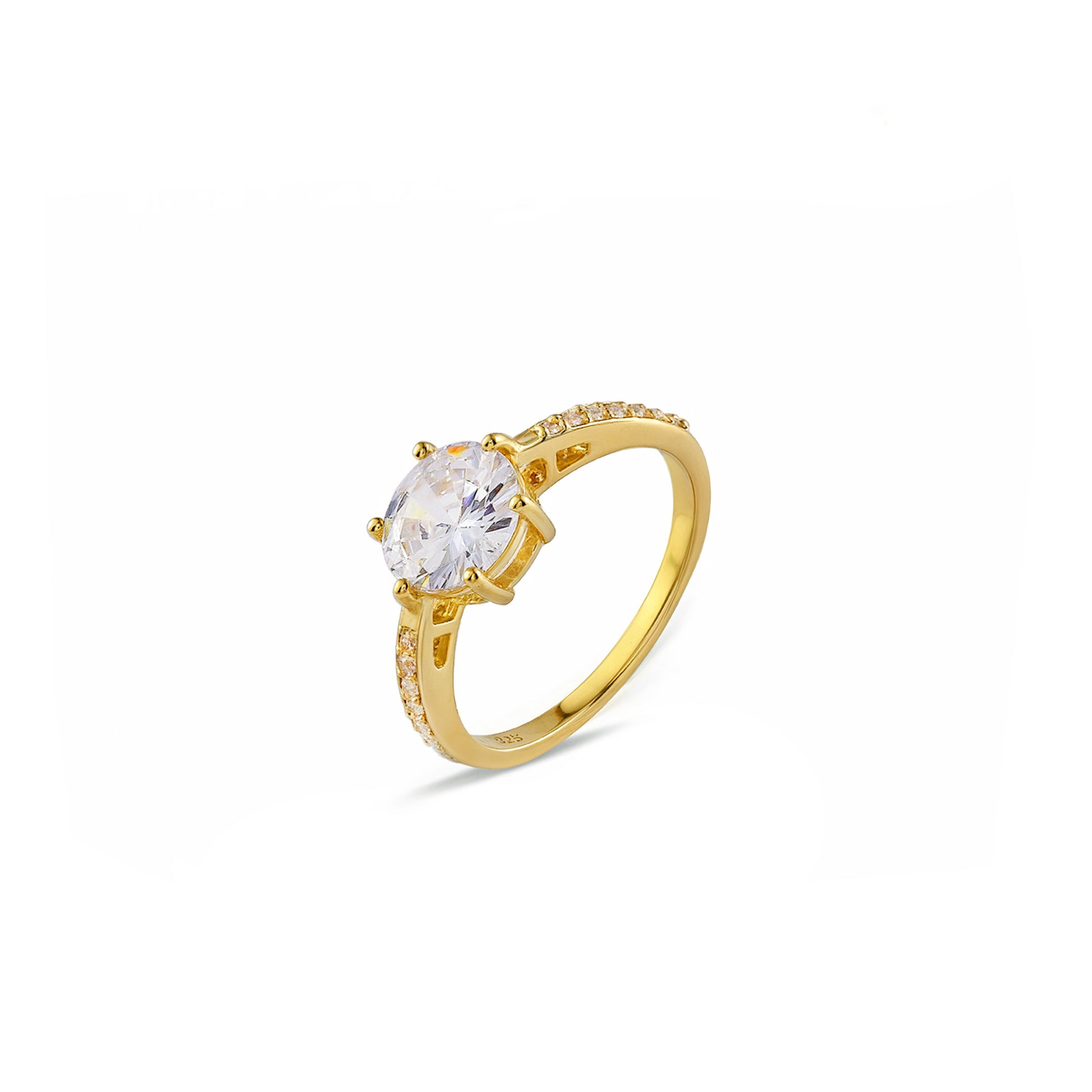 Minimalist Gold Solitaire Ring - 925 Sterling Silver Base