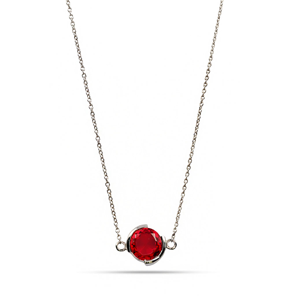 Minimalist Round Garnet Pendant - 925 Sterling Silver