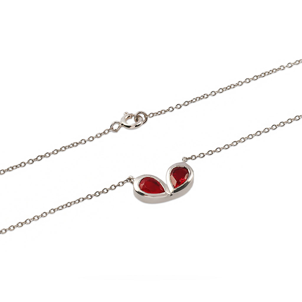 Ruby Red Double Teardrop Necklace - 925 Sterling Silver