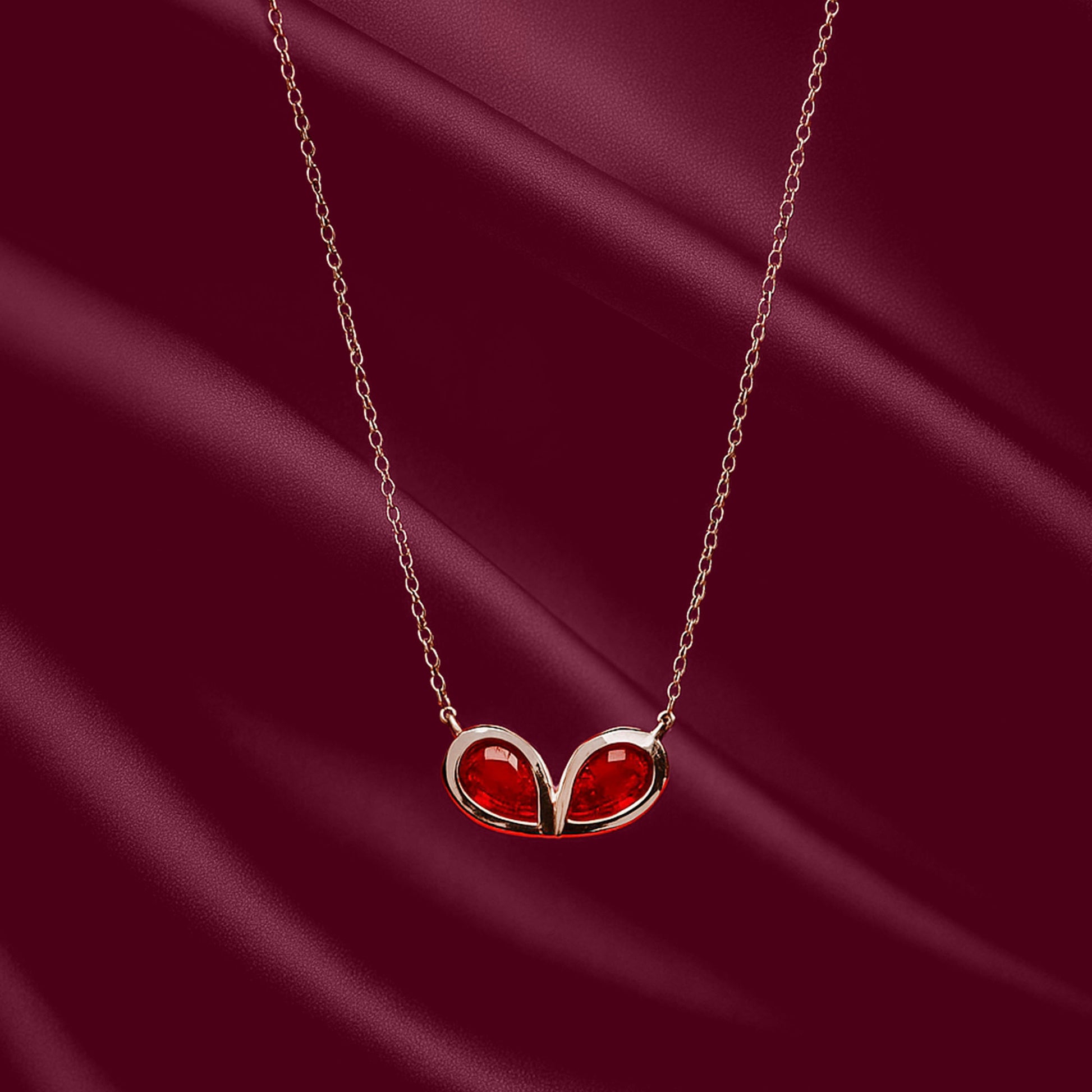 Ruby Red Double Teardrop Necklace - 925 Sterling Silver