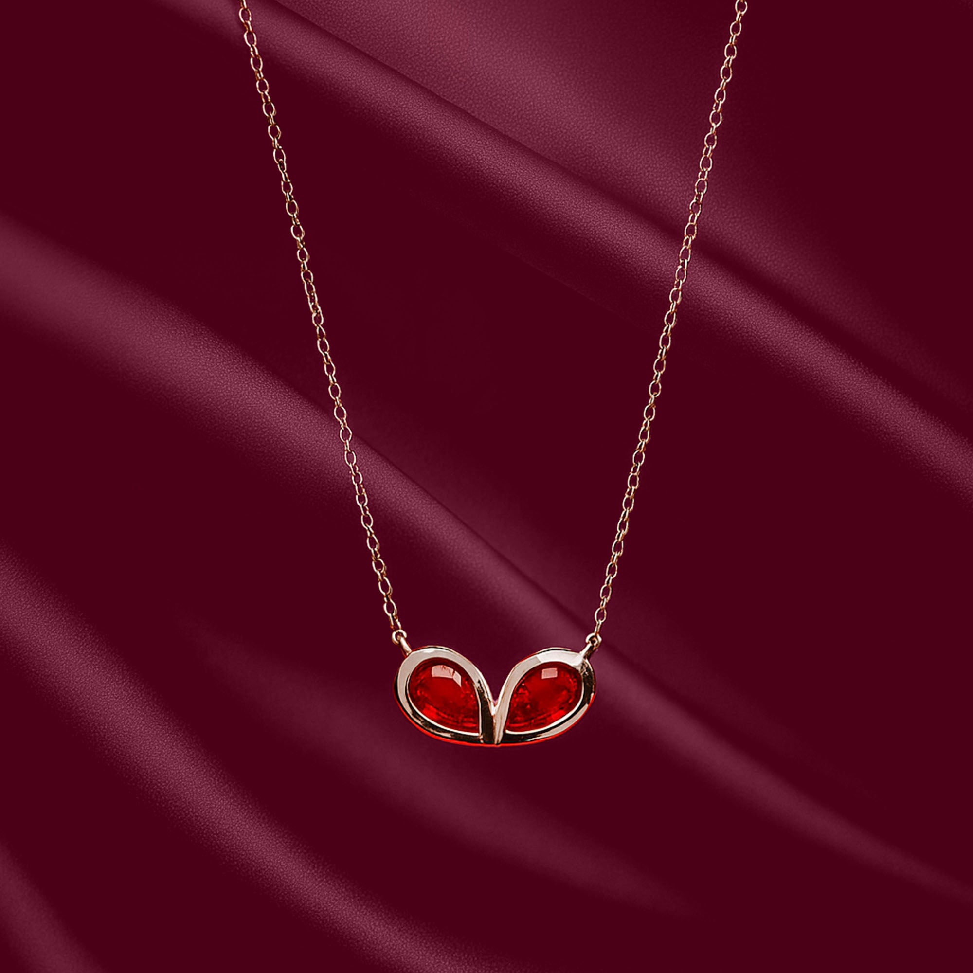 Ruby Red Double Teardrop Necklace - 925 Sterling Silver
