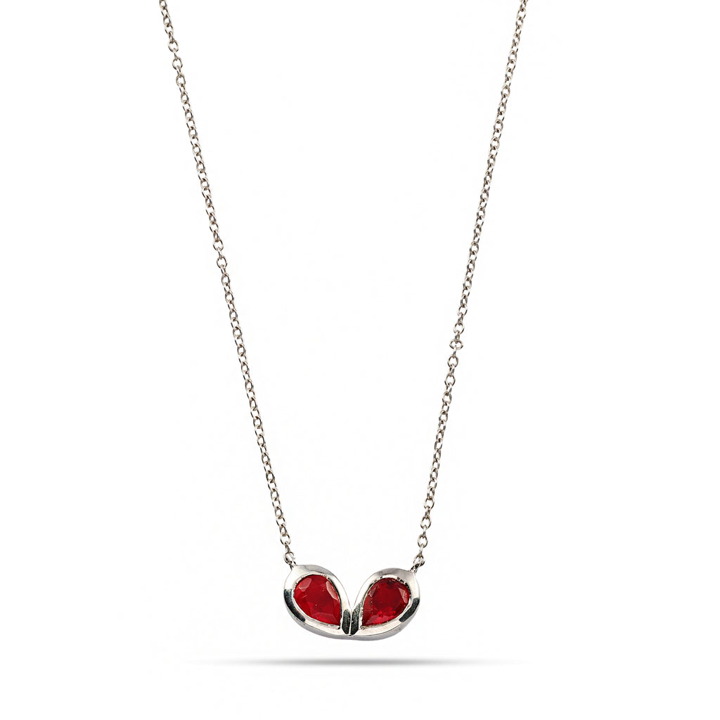 Ruby Red Double Teardrop Necklace - 925 Sterling Silver