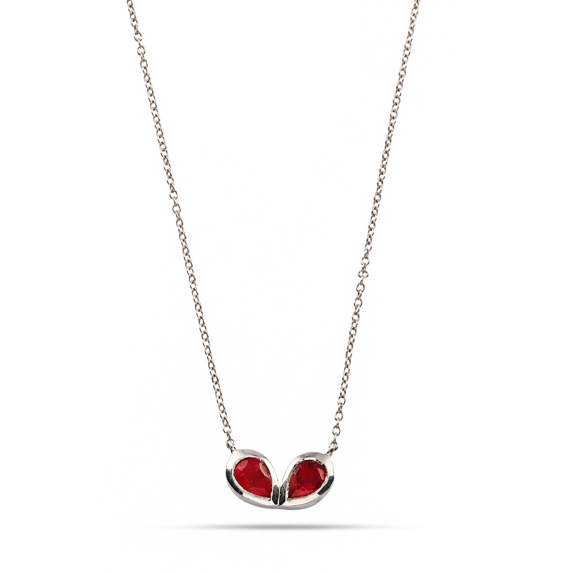 Ruby Red Double Teardrop Necklace - 925 Sterling Silver