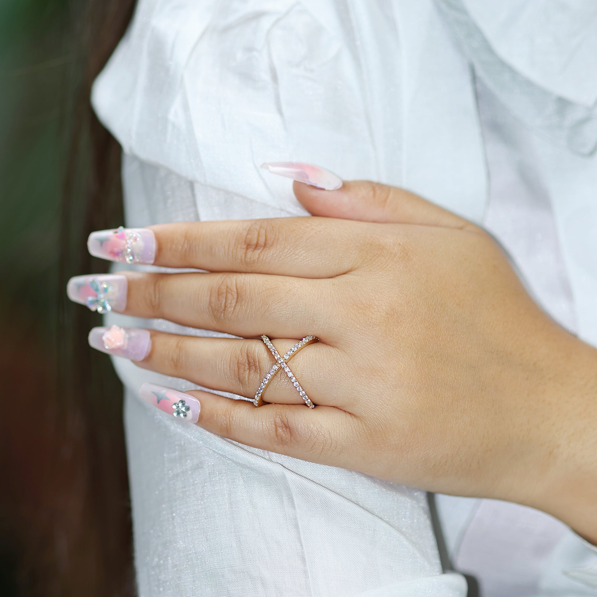 925 Silver Pave Criss-Cross Statement Ring