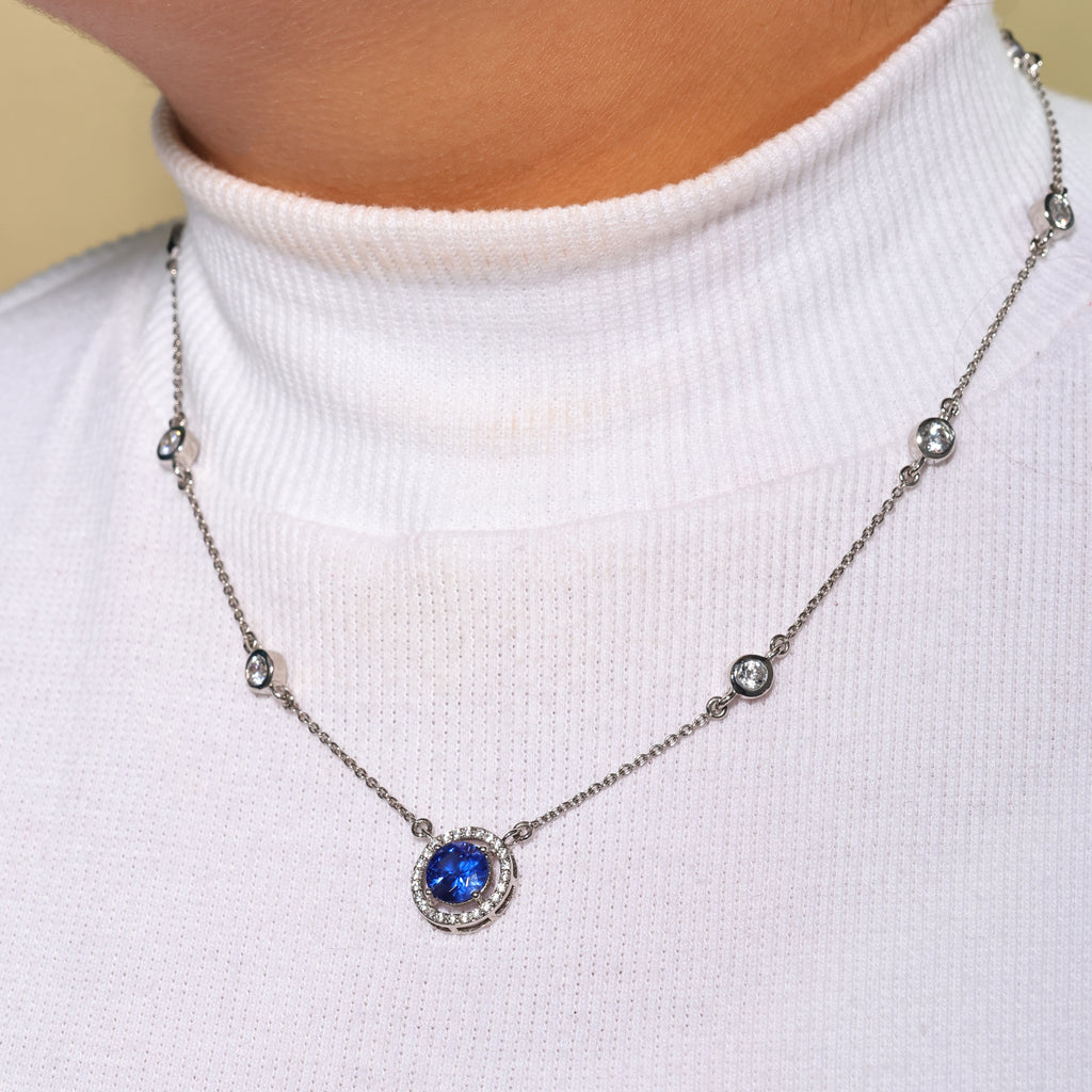 Elegant Blue Stone 925 Silver Necklace | Evening Jewelry