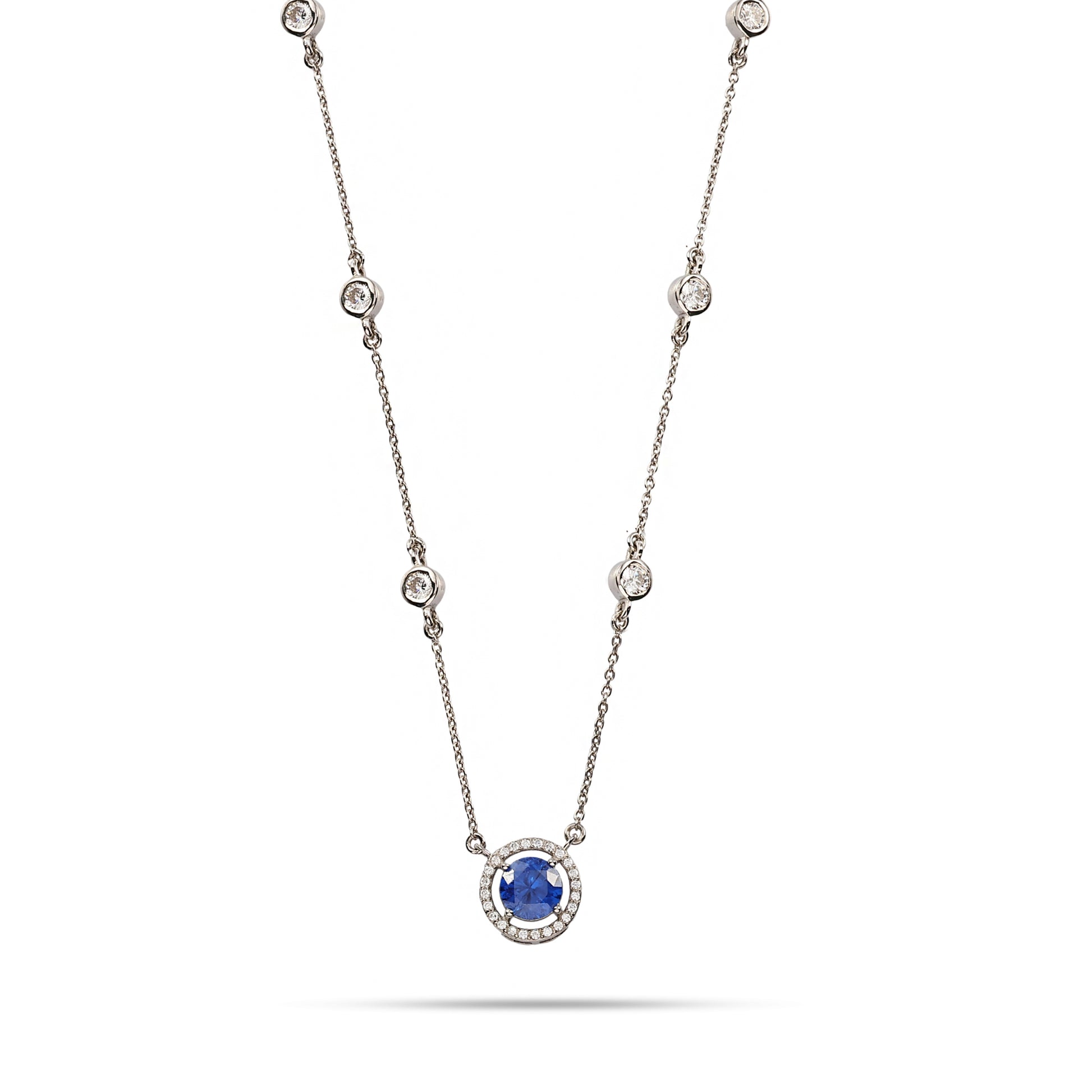 Elegant Blue Stone 925 Silver Necklace | Evening Jewelry