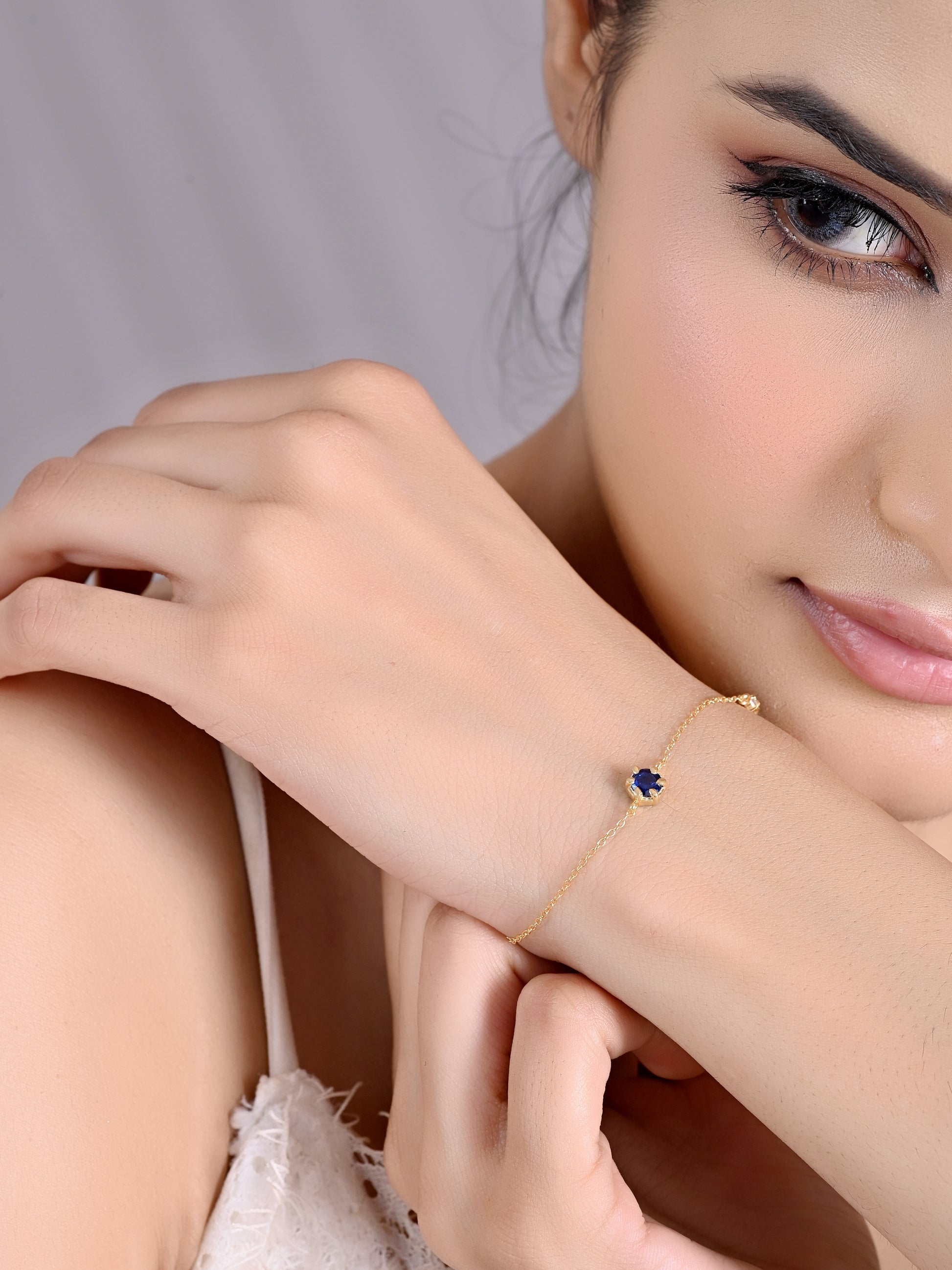 Hexagon Blue Stone Bracelet - 925 Silver