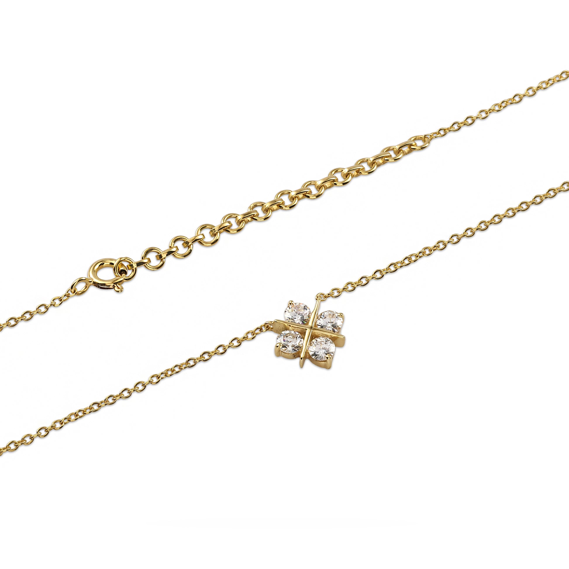 Gold Four-Petal Crystal Flower Necklace - 925 Sterling Silver