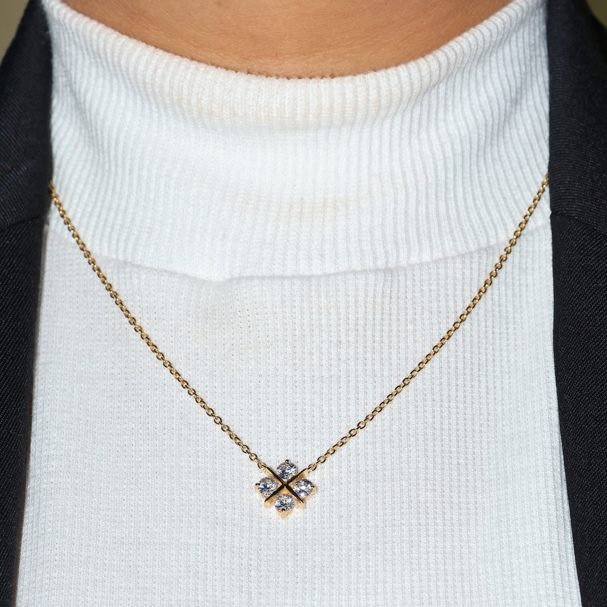 Gold Four-Petal Crystal Flower Necklace - 925 Sterling Silver