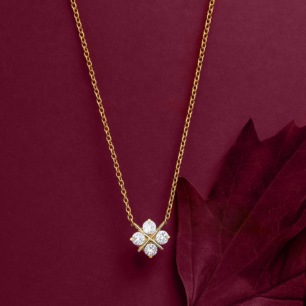Gold Four-Petal Crystal Flower Necklace - 925 Sterling Silver