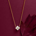 Gold Four-Petal Crystal Flower Necklace - 925 Sterling Silver