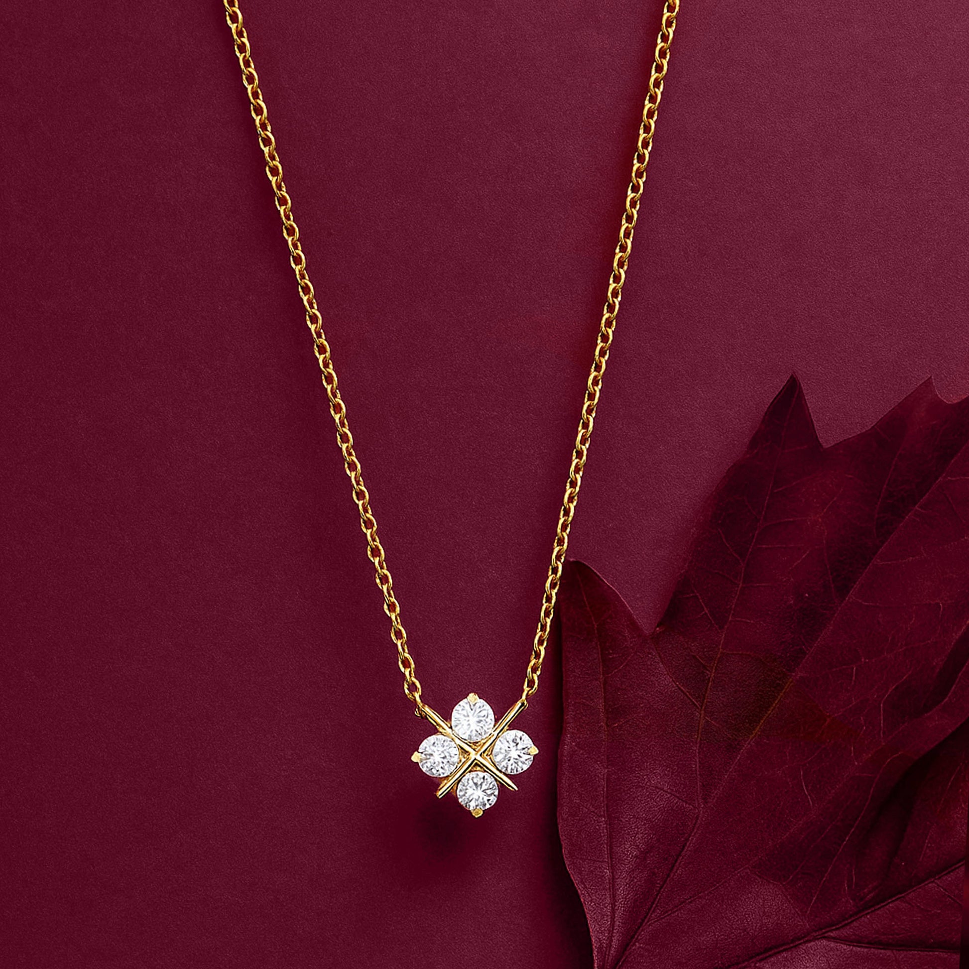 Gold Four-Petal Crystal Flower Necklace - 925 Sterling Silver