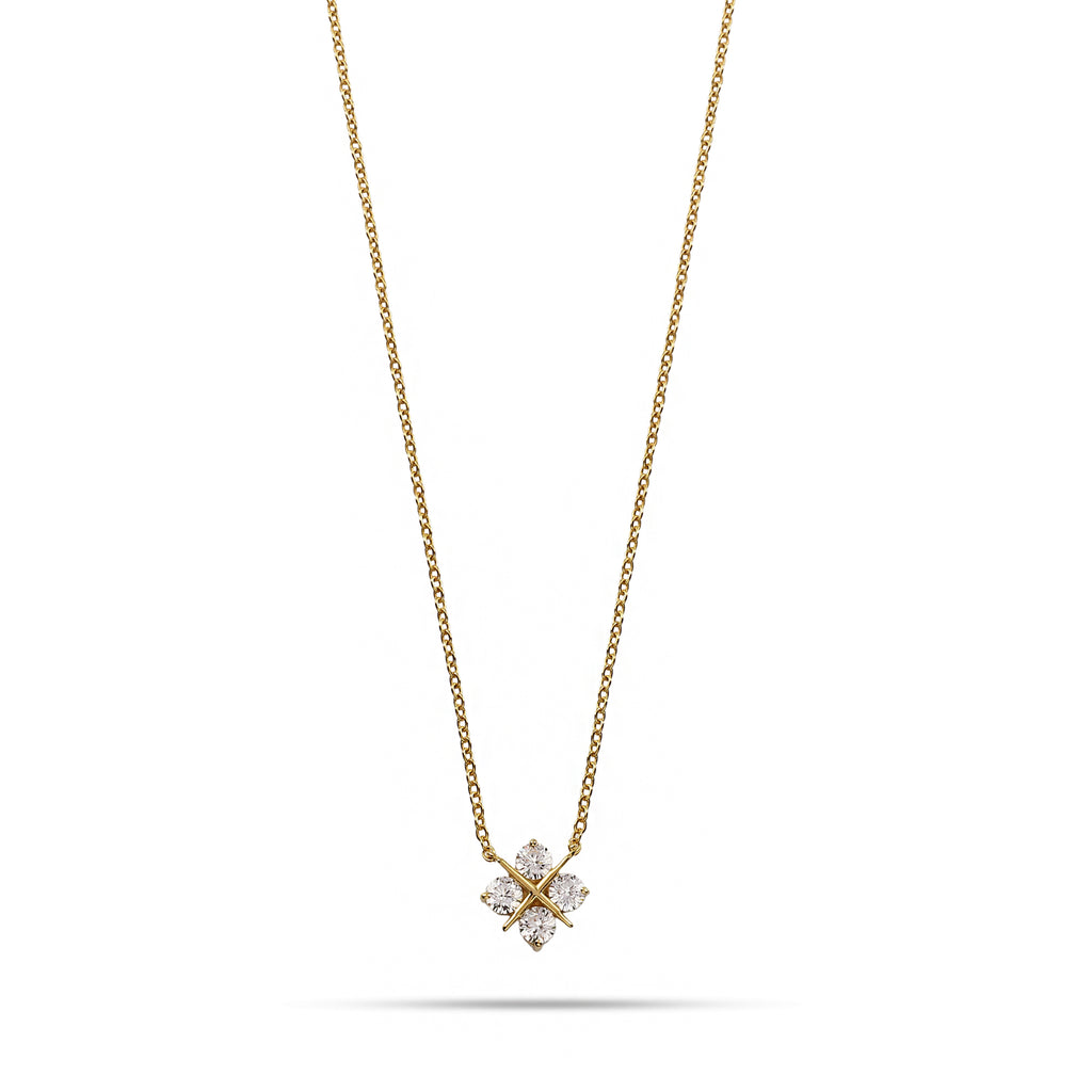 Gold Four-Petal Crystal Flower Necklace - 925 Sterling Silver