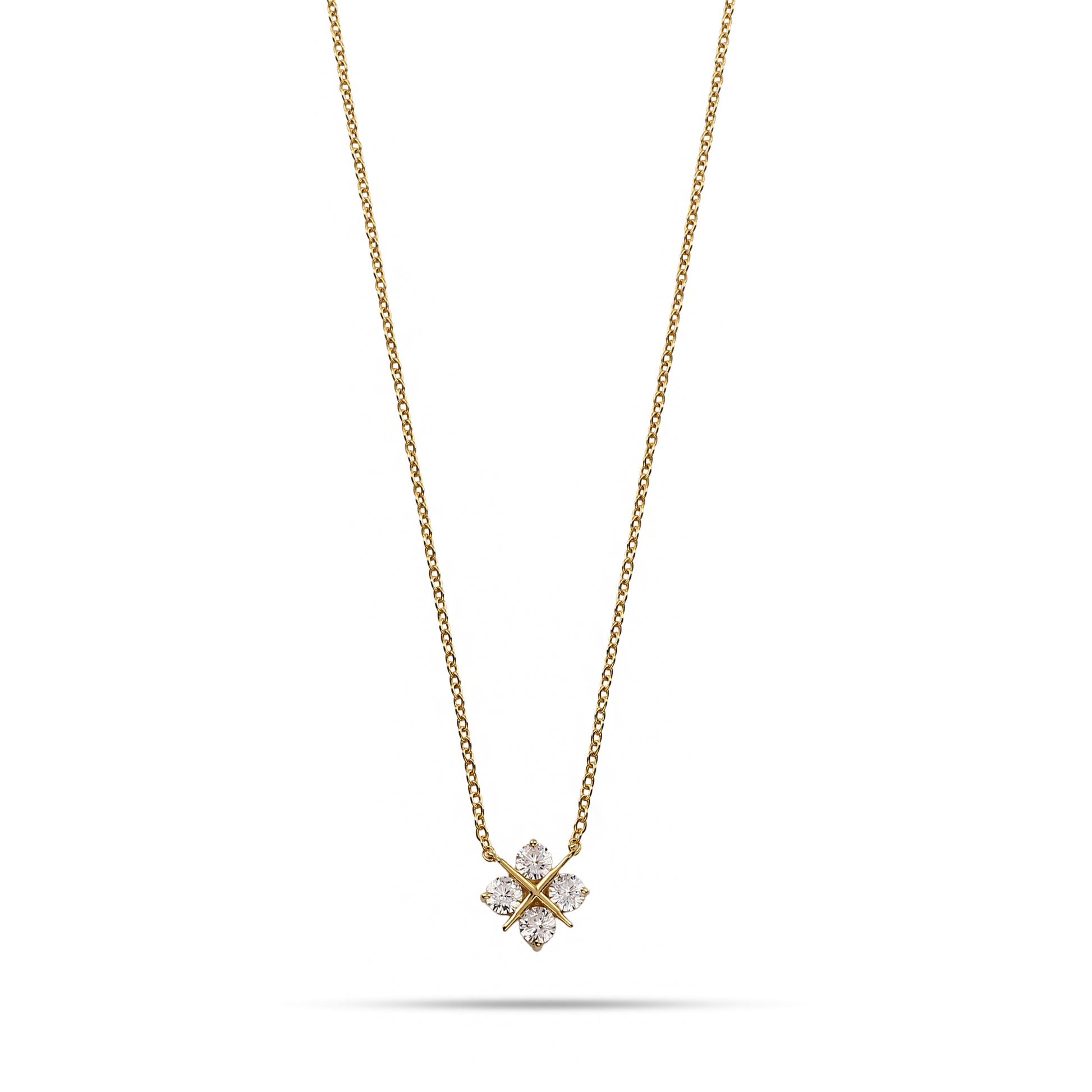 Gold Four-Petal Crystal Flower Necklace - 925 Sterling Silver