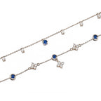 Silver Layered Necklace with Blue Stones - 925 Sterling Silver