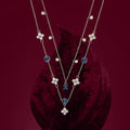 Silver Layered Necklace with Blue Stones - 925 Sterling Silver