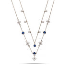 Silver Layered Necklace with Blue Stones - 925 Sterling Silver