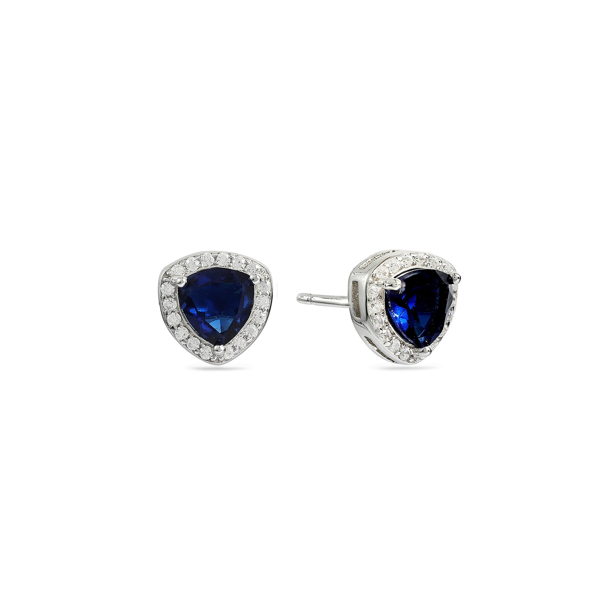 Blue Gemstone Triangular 925 Silver Earrings