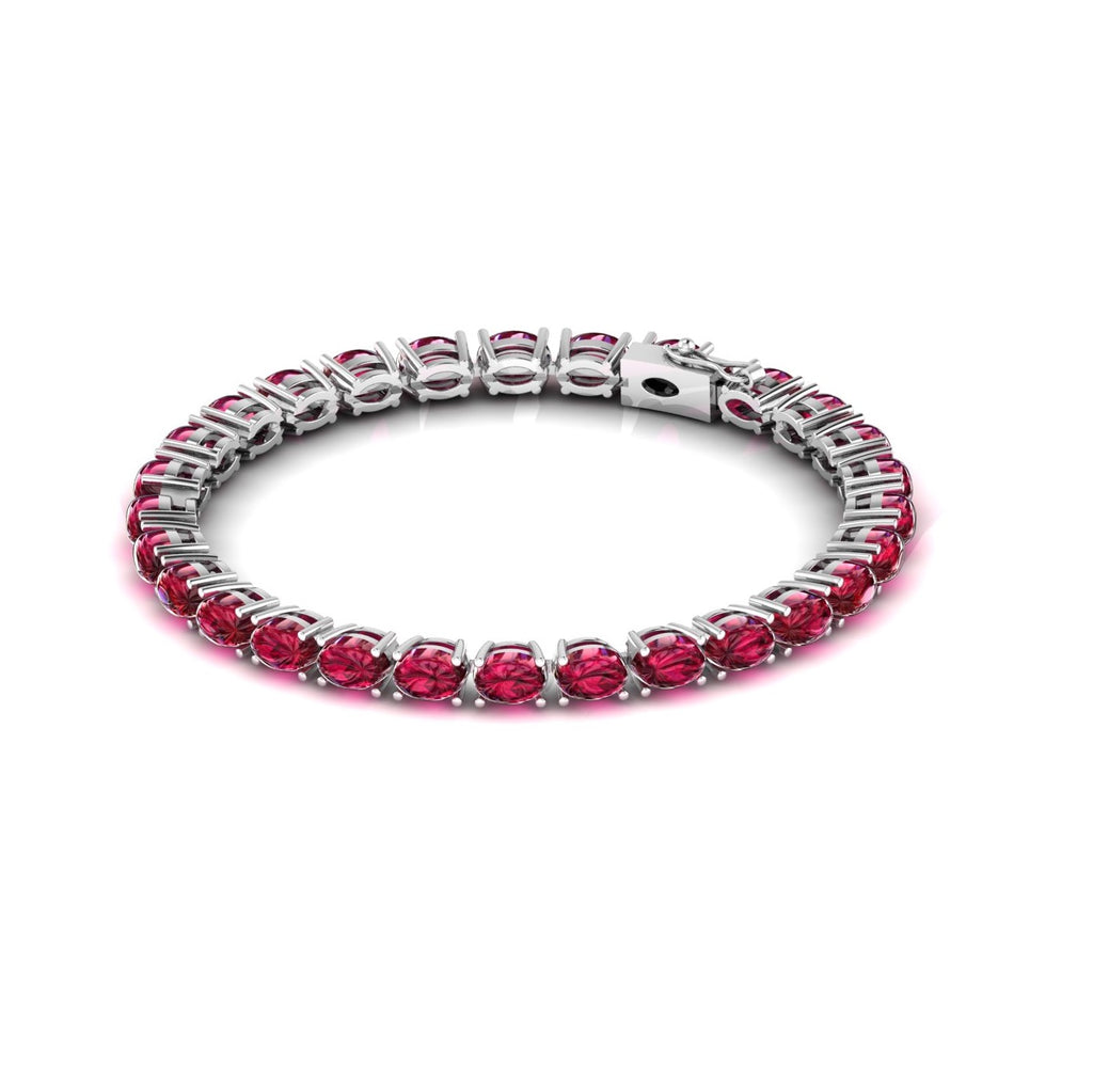 Ruby Red Oval Cut Tennis Bracelet - 925 Silver