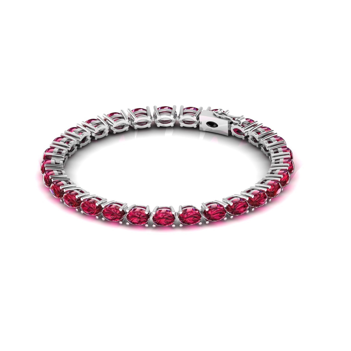 Ruby Red Oval Cut Tennis Bracelet - 925 Silver