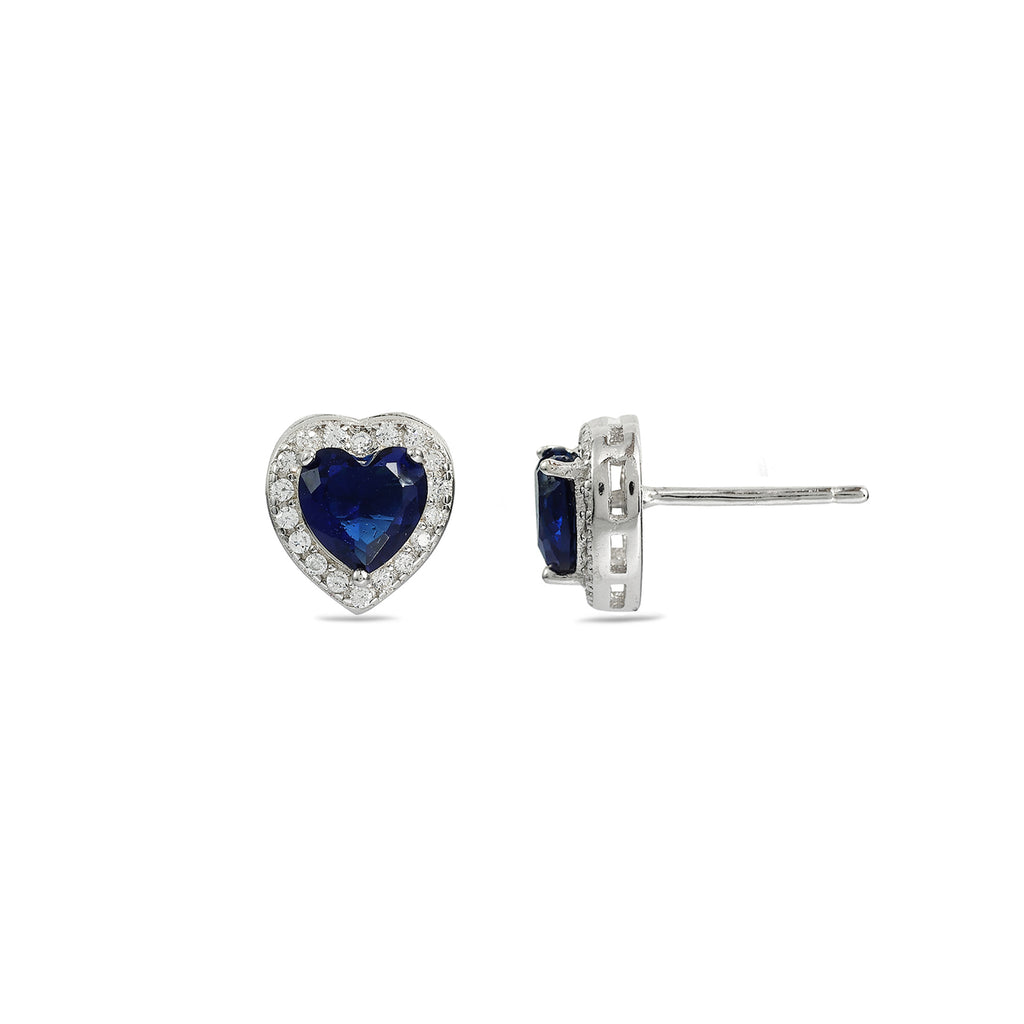 Blue Sparkle Heart Shaped Silver Earrings