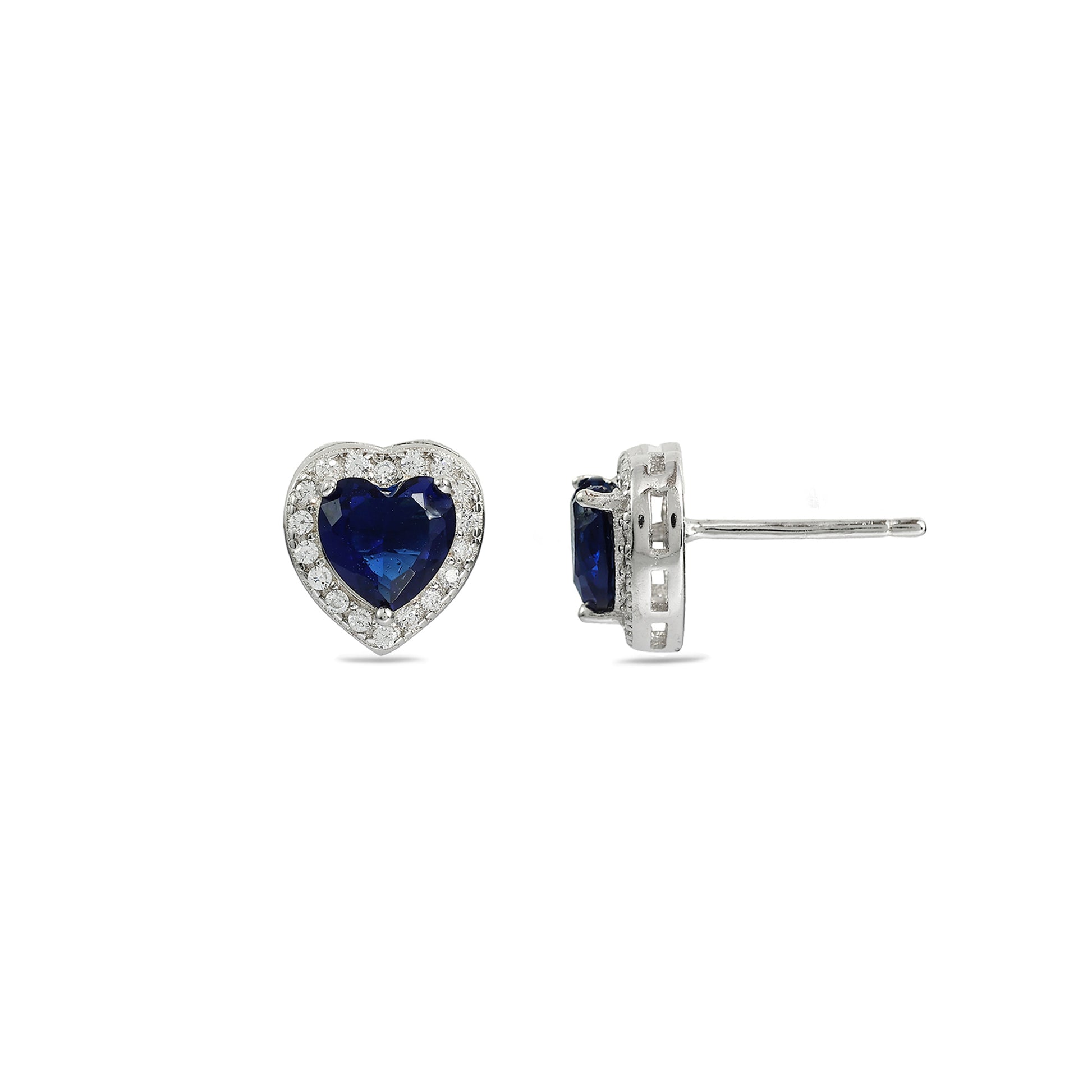 Blue Sparkle Heart Shaped Silver Earrings