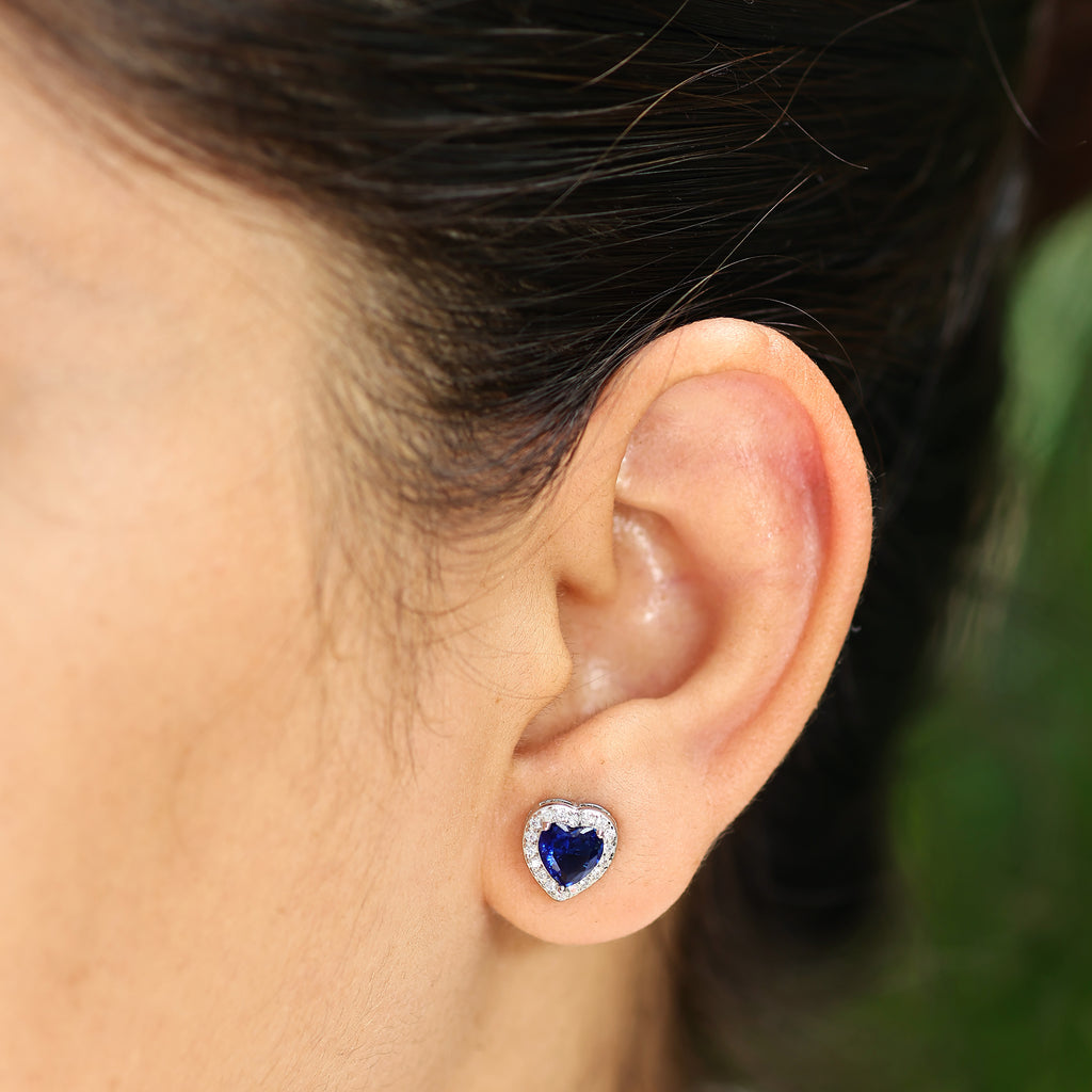 Blue Sparkle Heart Shaped Silver Earrings