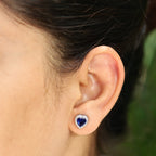 Blue Sparkle Heart Shaped Silver Earrings
