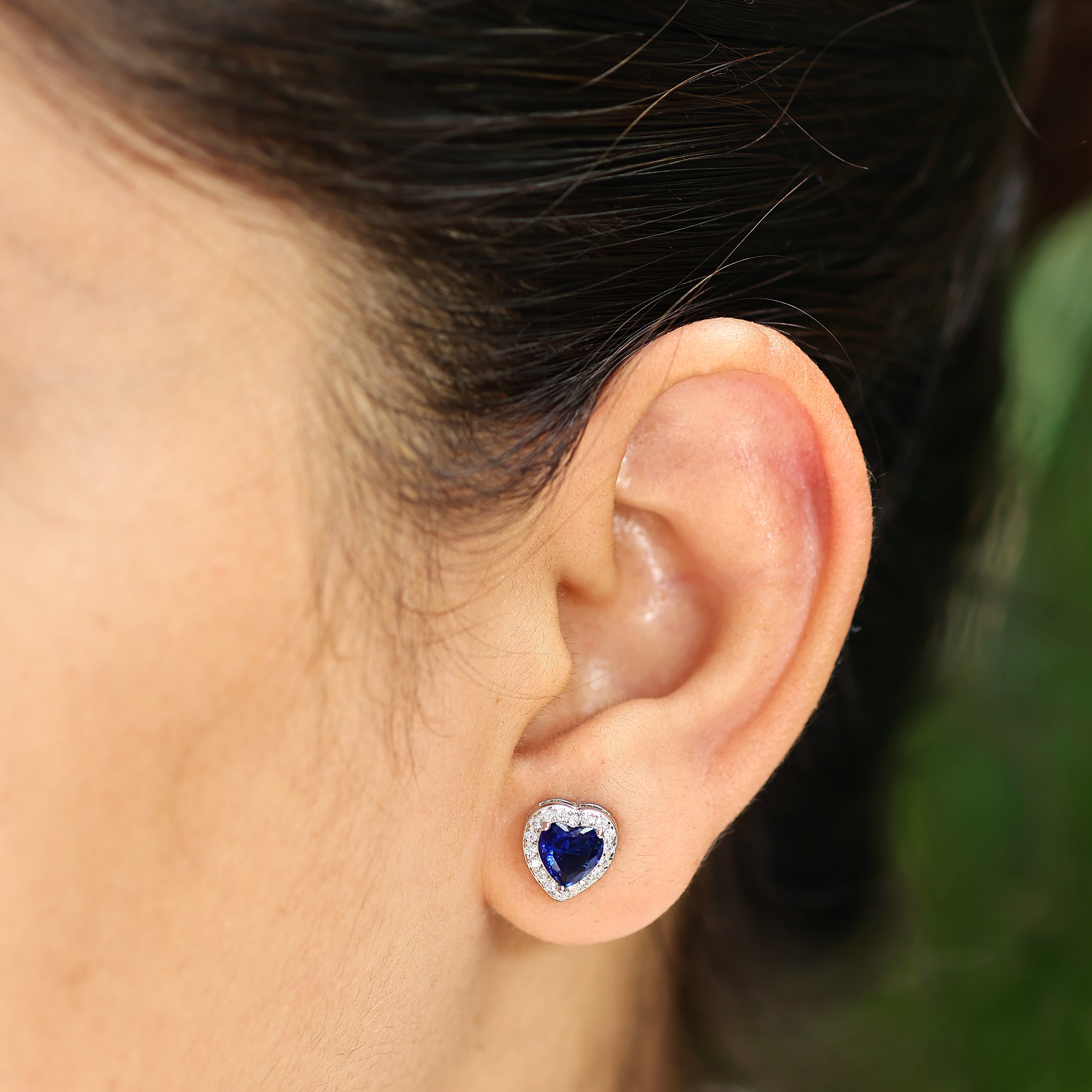 Blue Sparkle Heart Shaped Silver Earrings