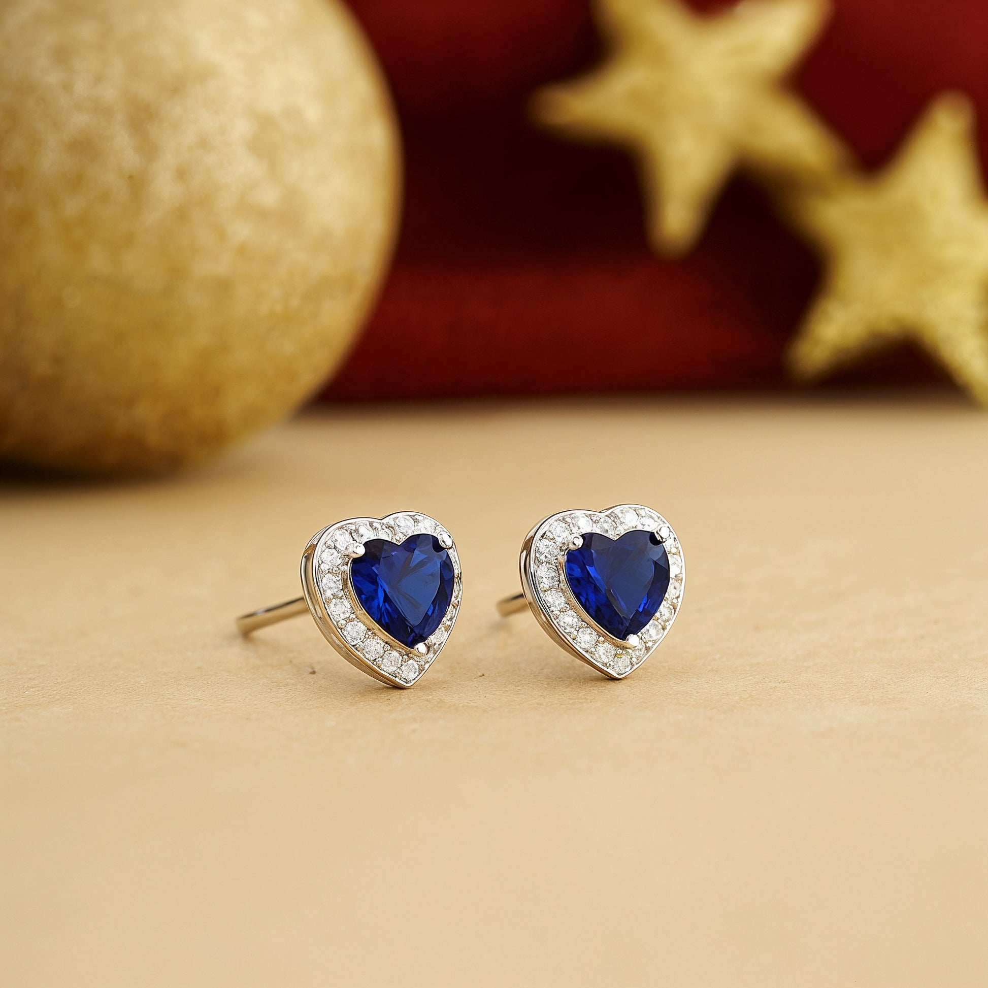 Blue Sparkle Heart Shaped Silver Earrings