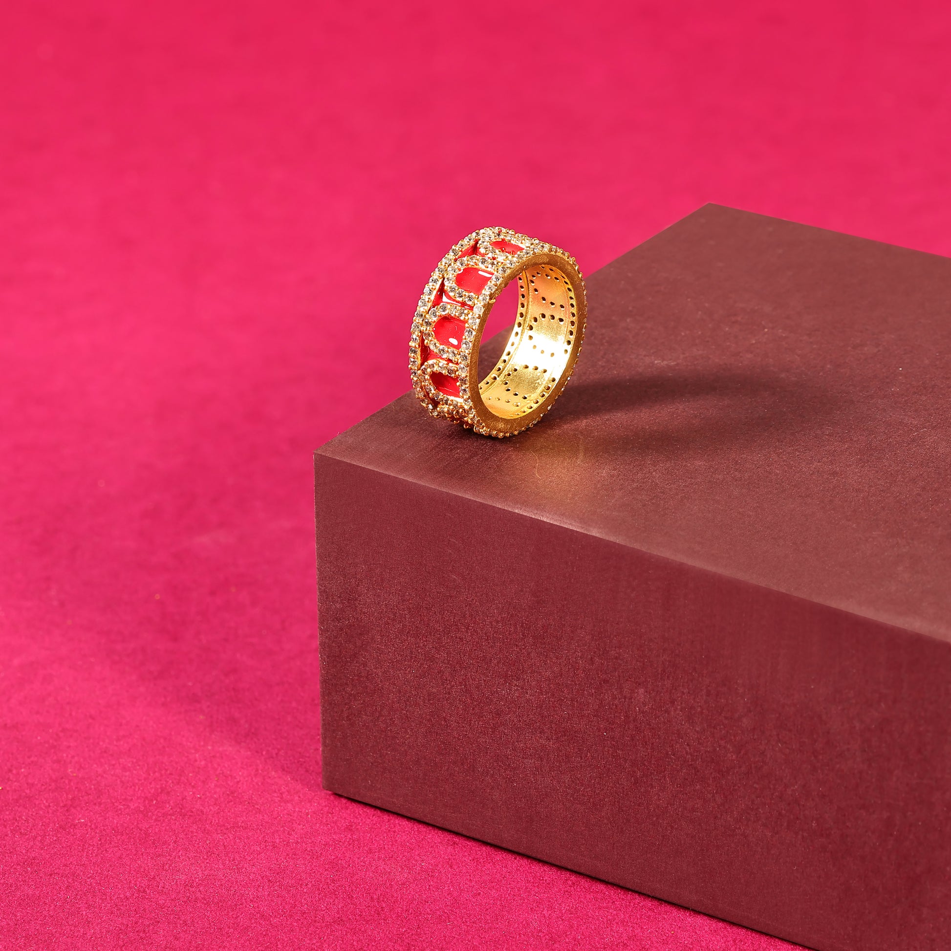 Cherry Glow Red Enamel Cocktail Ring