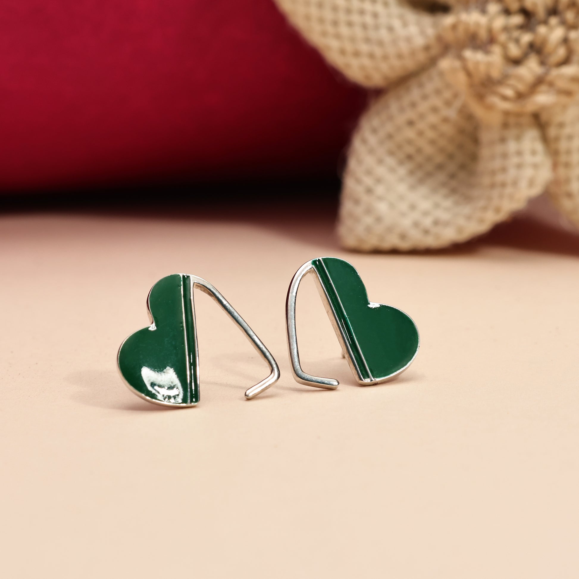 Green Enamel 925 Silver Earrings
