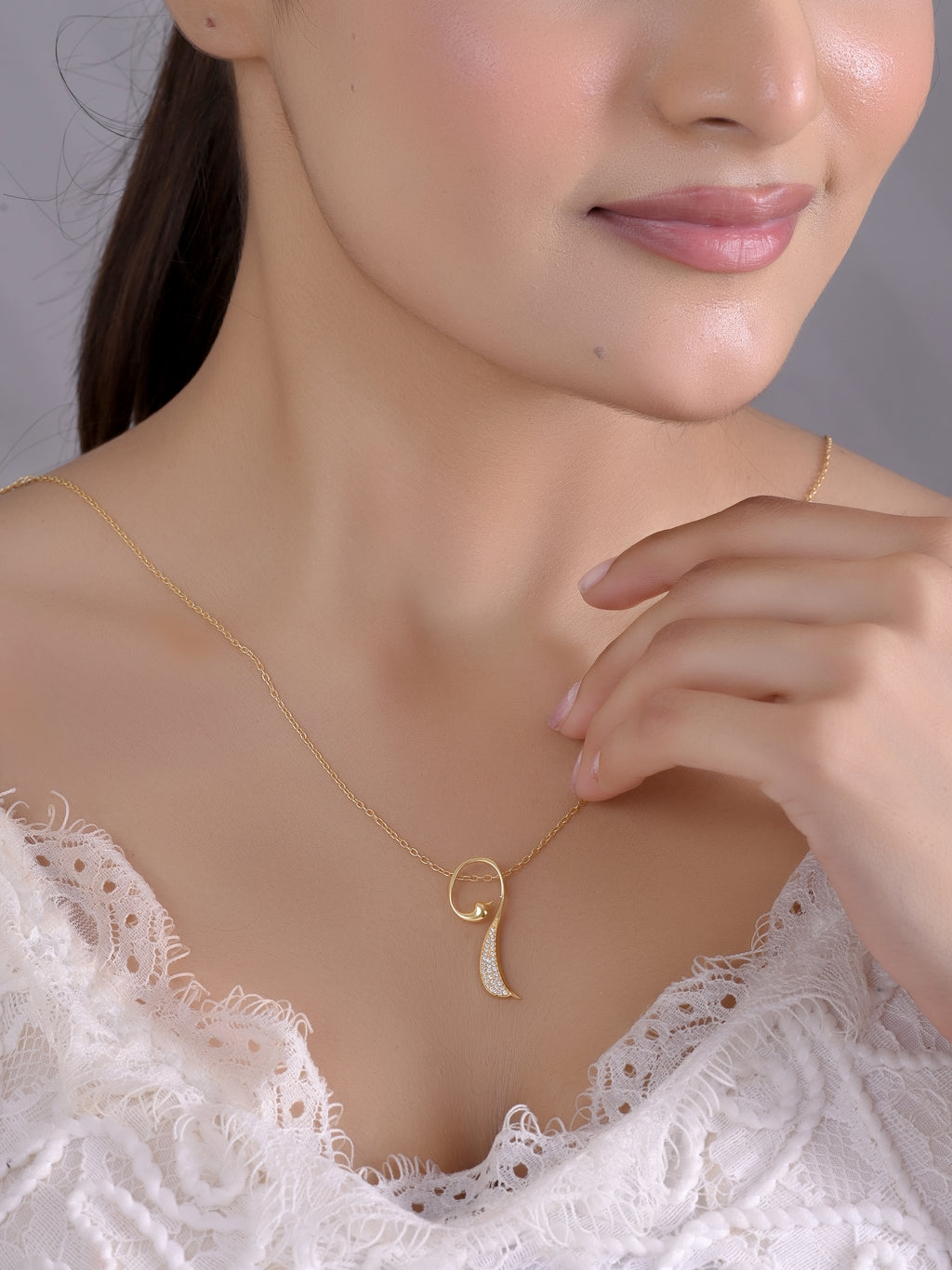 Modern Abstract Bird Necklace with Pave Crystals (925 Silver)