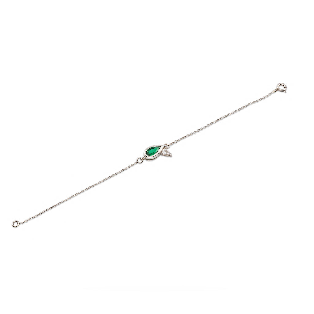 Silver Emerald Green Teardrop Bracelet