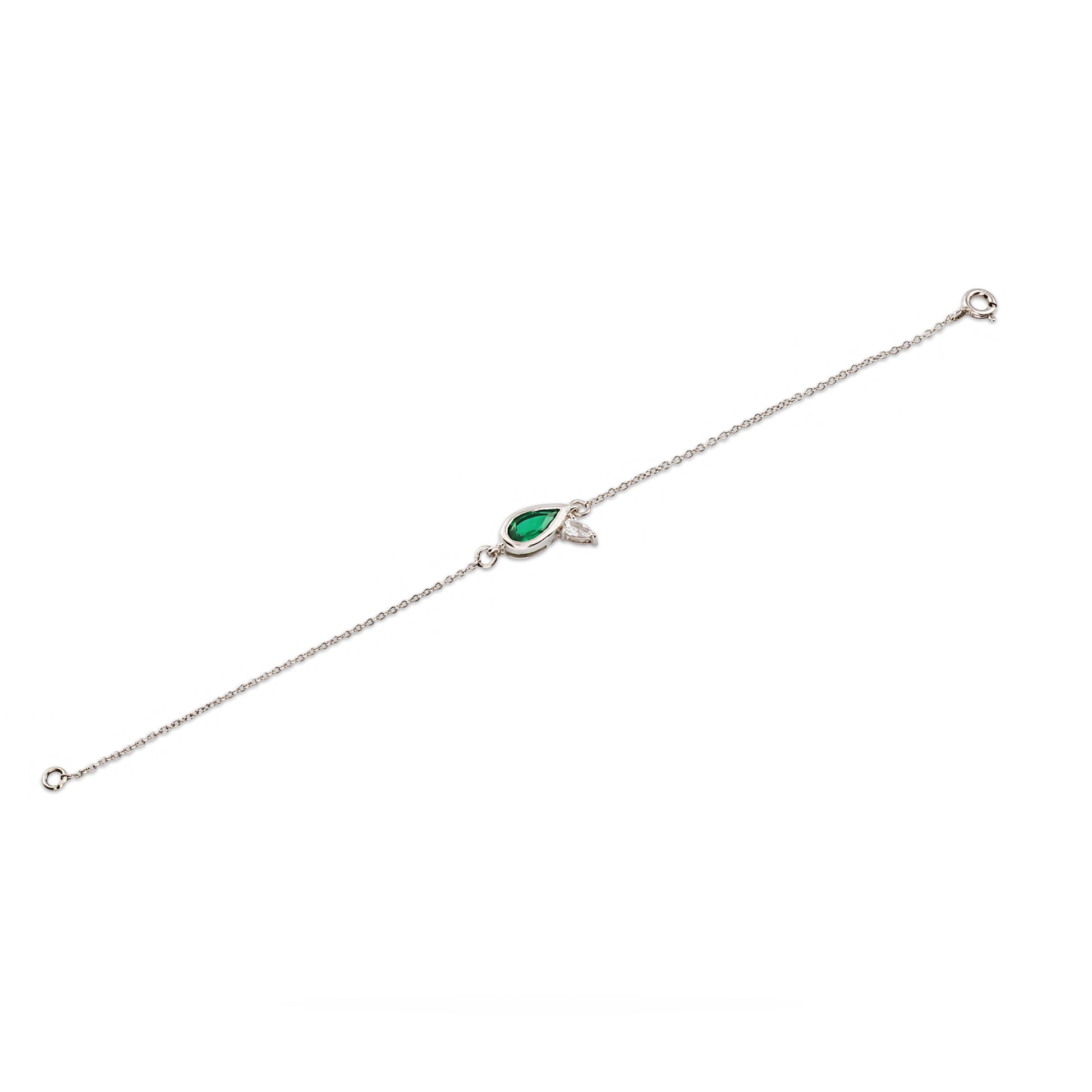 Silver Emerald Green Teardrop Bracelet