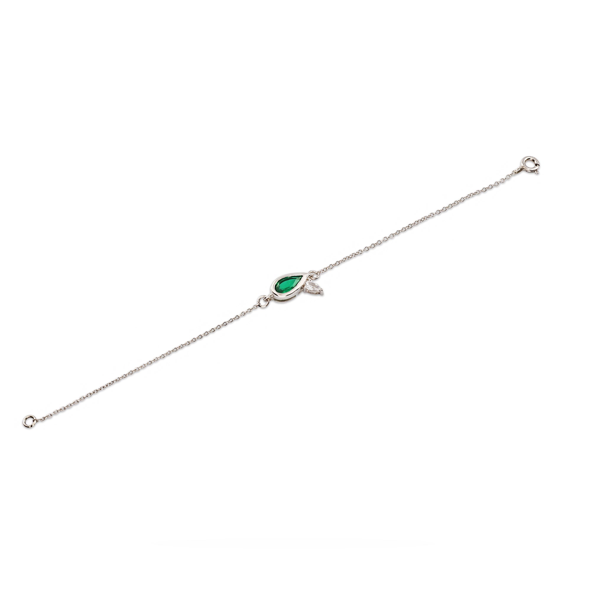 Silver Emerald Green Teardrop Bracelet