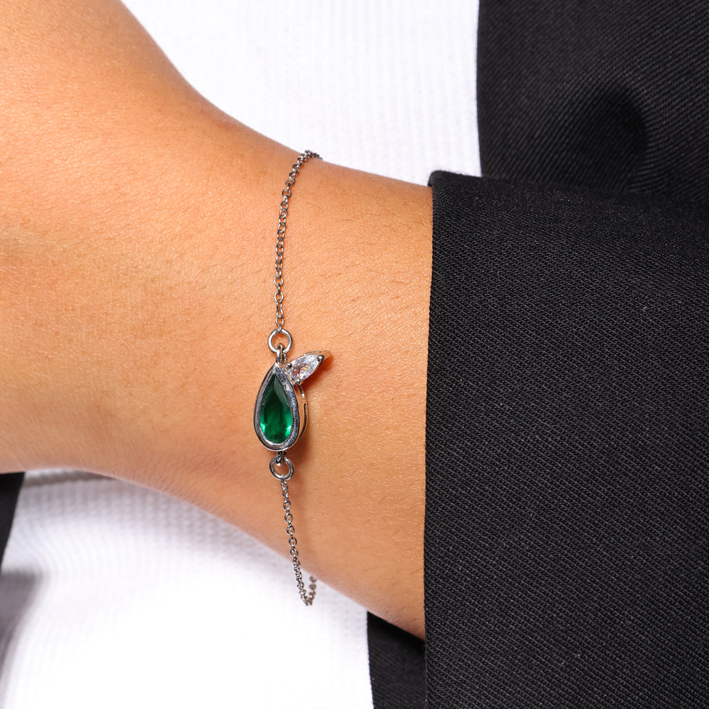 Silver Emerald Green Teardrop Bracelet