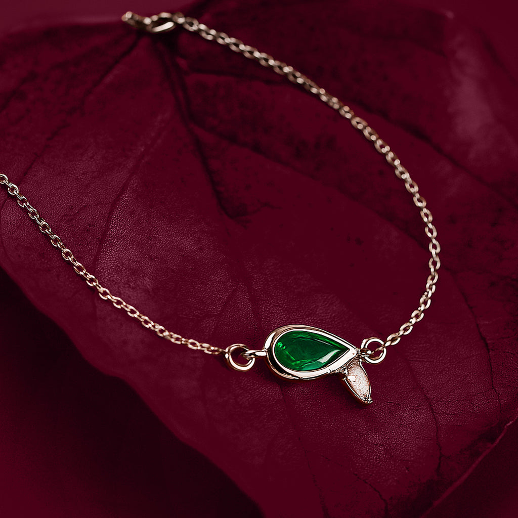 Silver Emerald Green Teardrop Bracelet