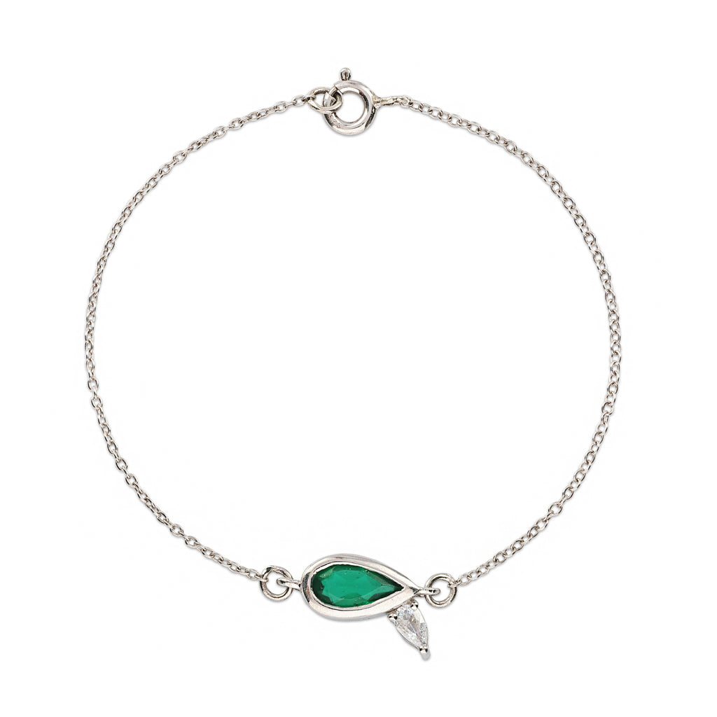 Silver Emerald Green Teardrop Bracelet
