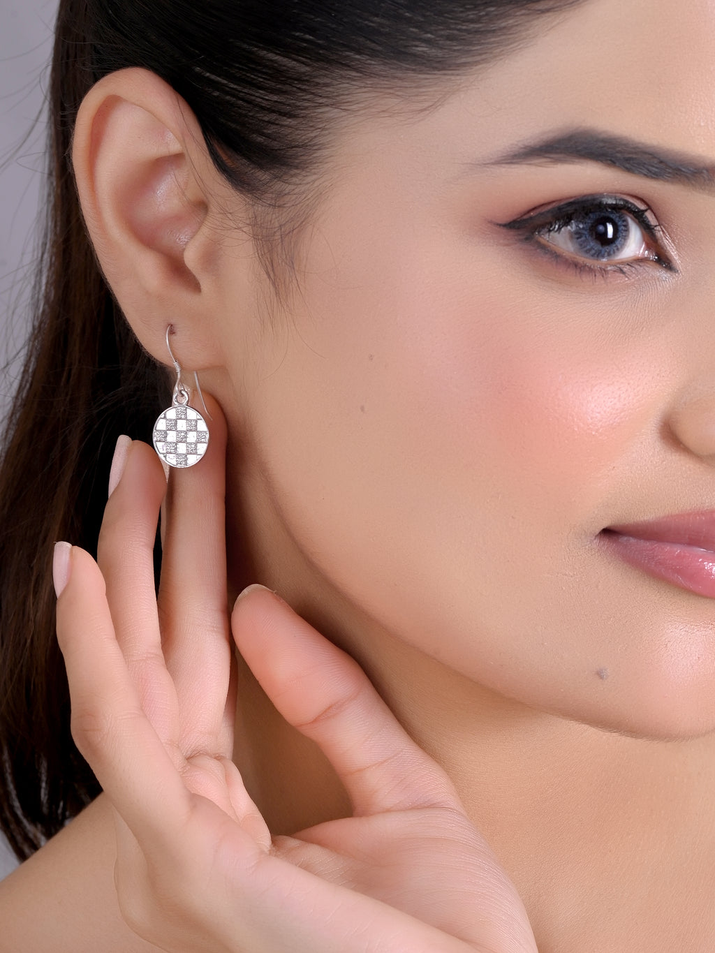 Crystal Chessboard Coin Earrings - Certified 925 Silver