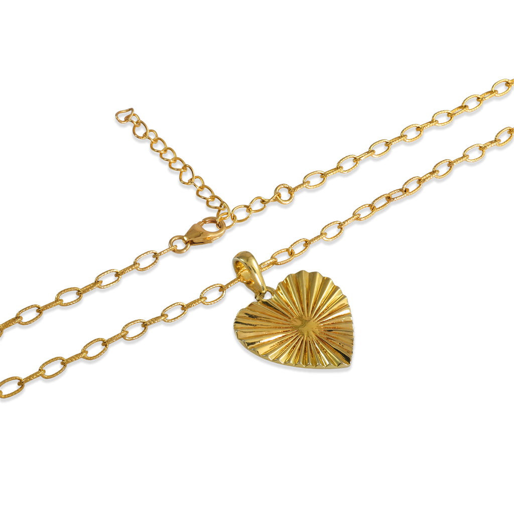Gold Sunburst Heart Pendant (925 Silver)