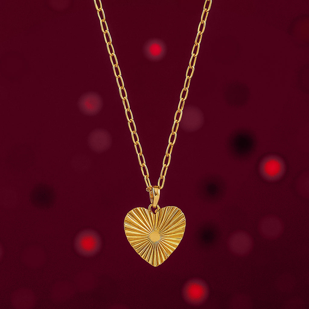 Gold Sunburst Heart Pendant (925 Silver)