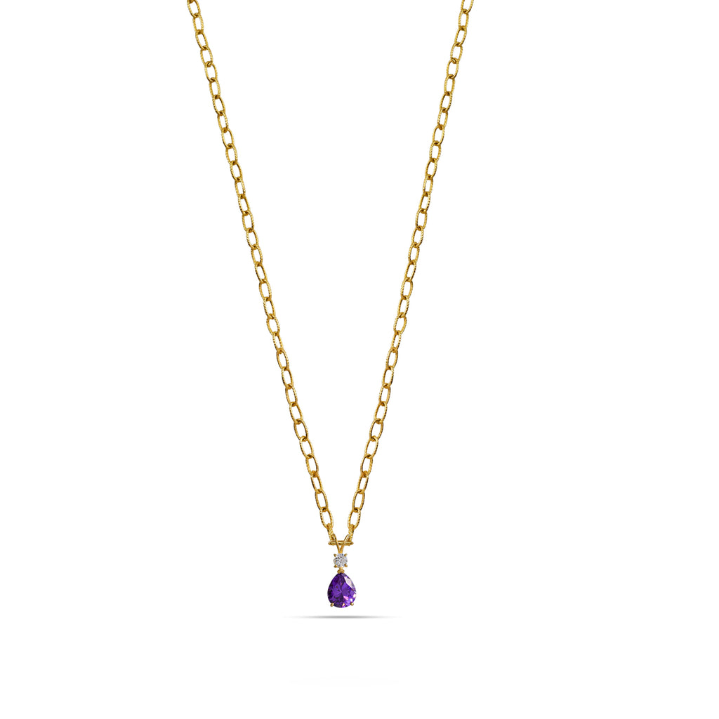 Gold Amethyst Teardrop Necklace - 925 Silver