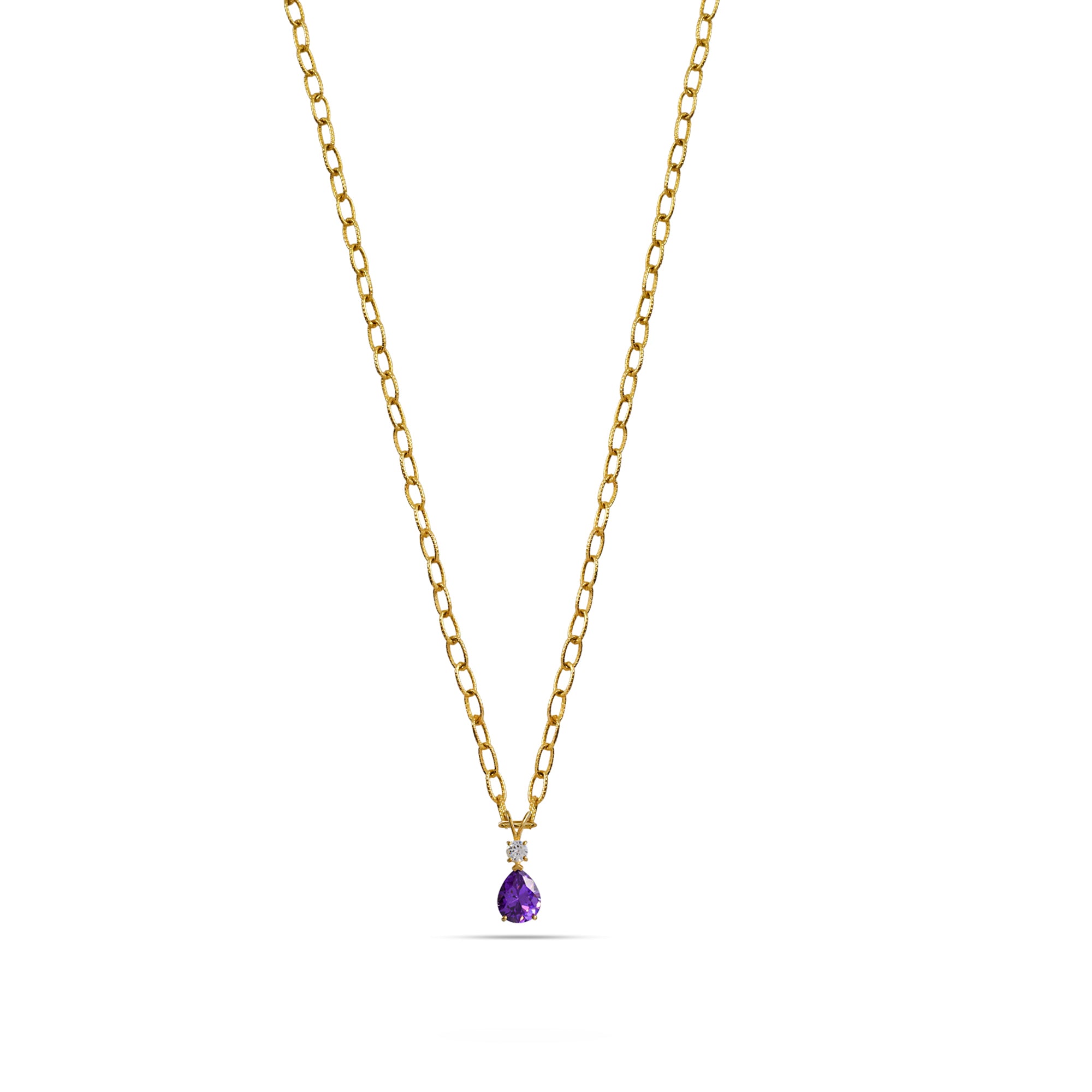 Gold Amethyst Teardrop Necklace - 925 Silver