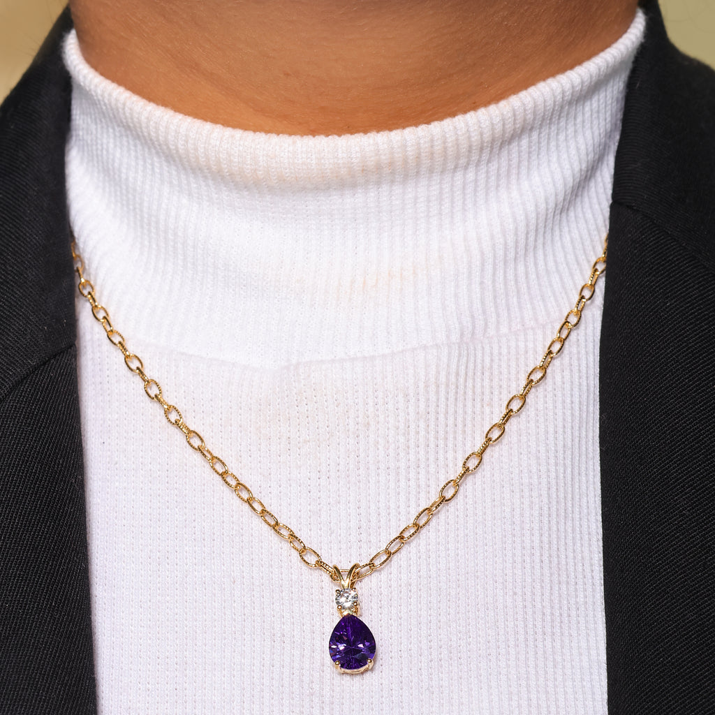 Gold Amethyst Teardrop Necklace - 925 Silver