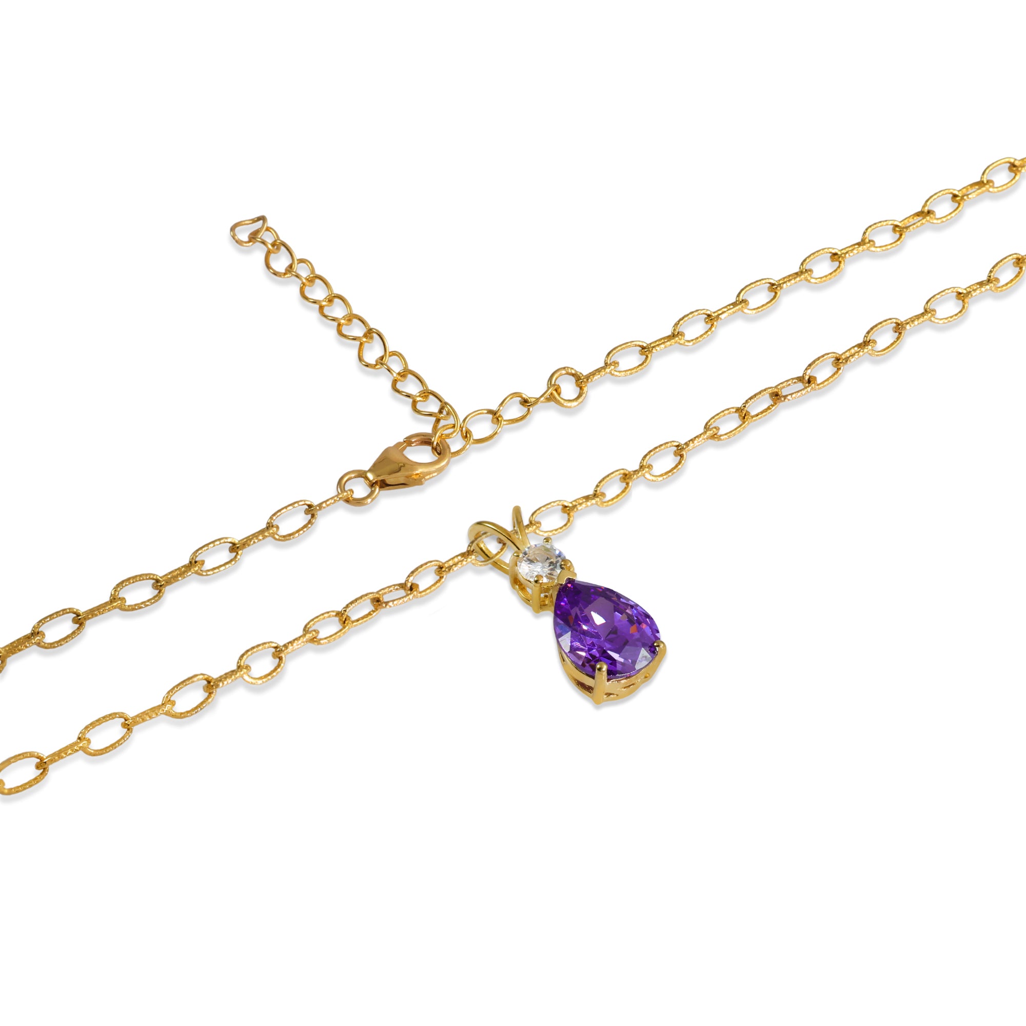 Gold Amethyst Teardrop Necklace - 925 Silver