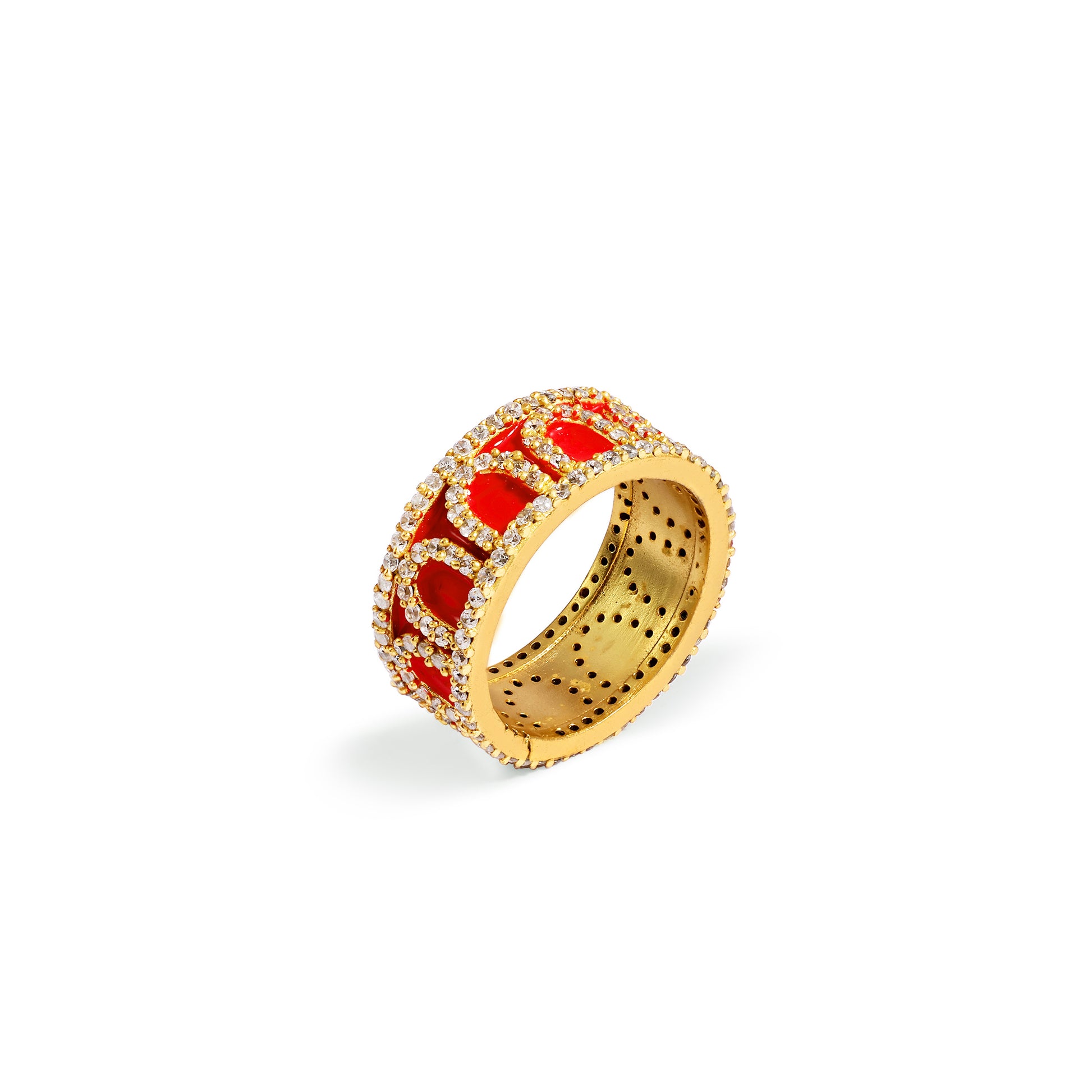 Cherry Glow Red Enamel Cocktail Ring
