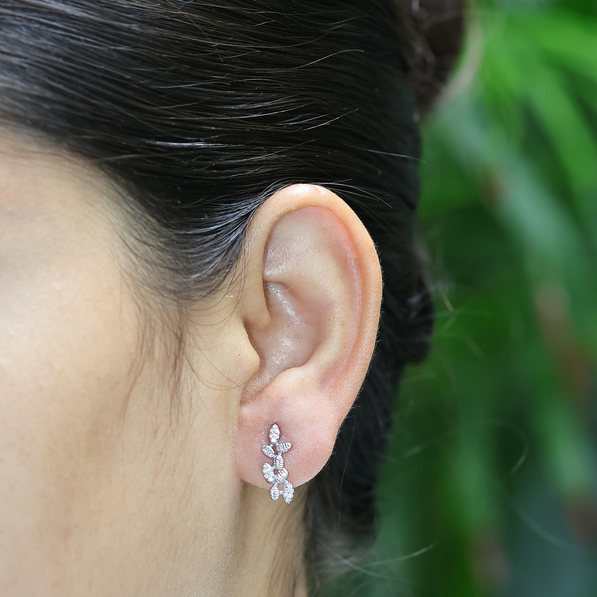 Olive Branch Crystal Studs - 925 Silver (Gold Plated)