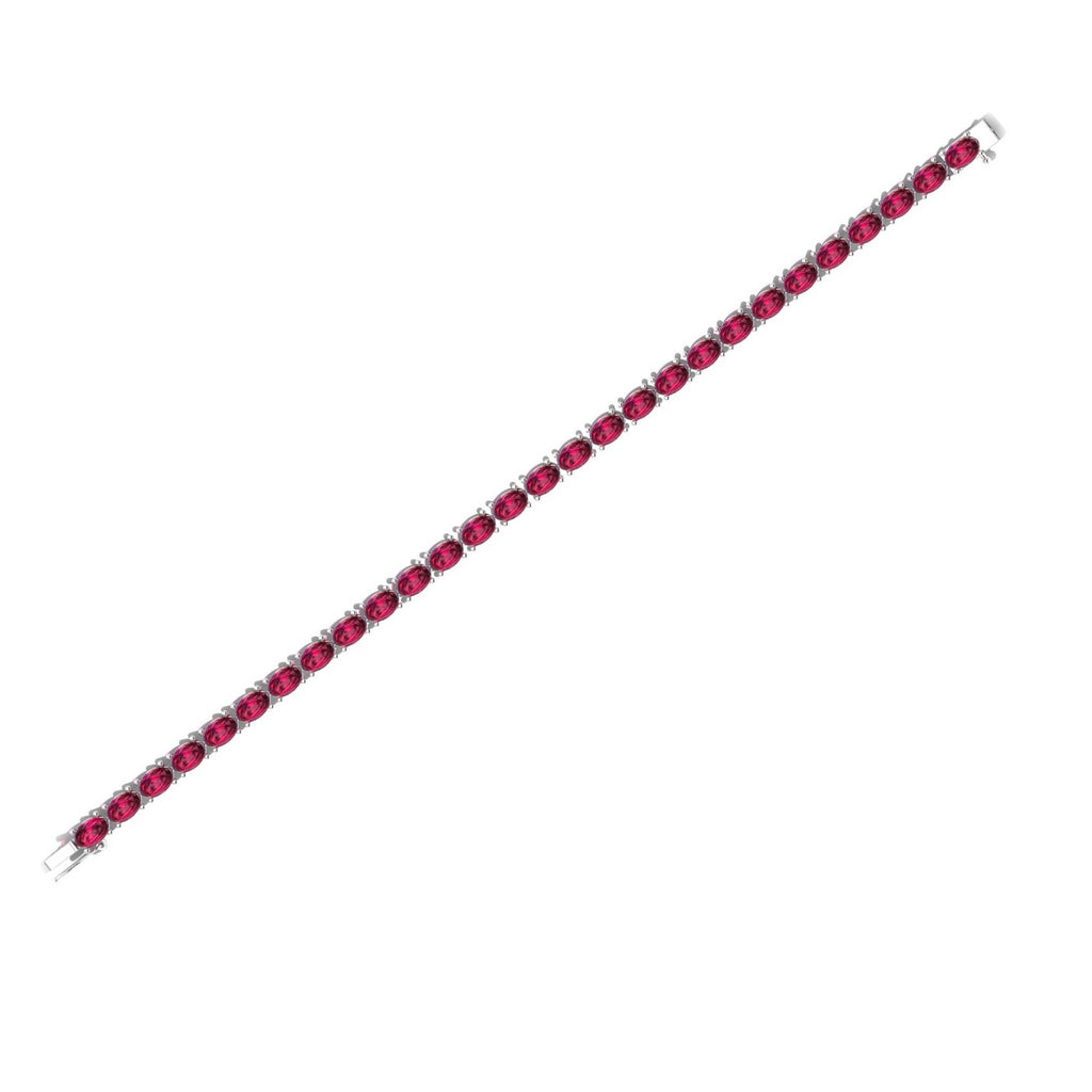 Ruby Red Oval Cut Tennis Bracelet - 925 Silver
